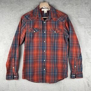LOGG/H&M Men's Western Pearl Snap Shirt Size S Red Plaid Long Sleeve Fitted